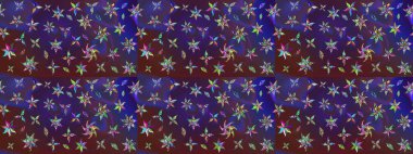 Raster illüstrasyonundaki çiçek desenli çizim. Mor ve mor renkte çiçekler.