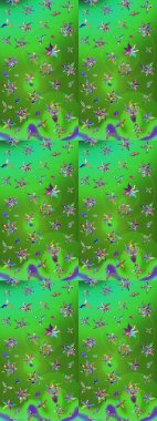 Parlak renkli çiçekleri ve yeşil ve mavi renkli yaprakları olan harika bir çiçek deseni. Moda baskıları için zarif bir şablon. Modern çiçek arkaplanı. Halk stili.