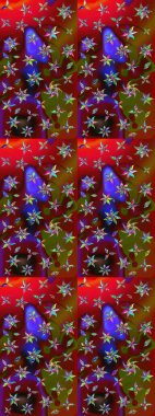 Suluboya çiçekli çiçek deseni. Raster illüstrasyonu. Kırmızı ve kahverengi renkli Asyalı tekstil.