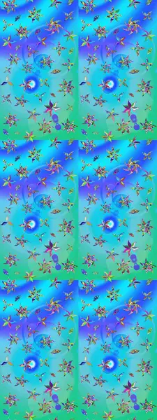 Mavi ve yeşil renkli çiçekler. Raster illüstrasyonunda çiçek deseni çizimi.