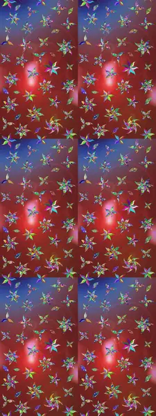 Eskiz arkaplan modeli. Yapraklı çiçekler ve kahverengi ve kırmızı renklerde papatya çiçekleri. Raster - stok.