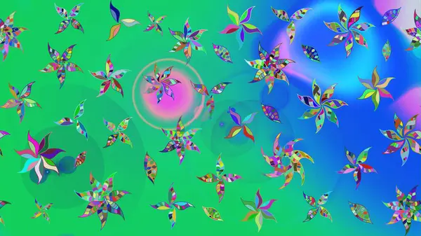 Yeşil ve mavi renkli şirin çiçek desenleri. Düz Çiçek Elementleri Tasarımı. Raster Modaya uygun kumaş deseni. Renkli Bahar Teması çizim şablonu.