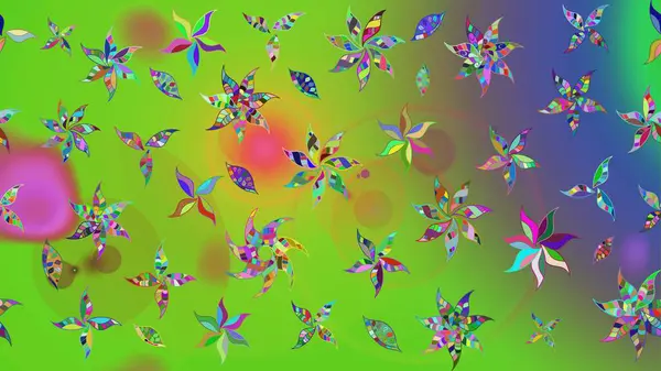 Düz Çiçek Elementleri Tasarımı. Süslü kumaş deseni. Raster illüstrasyonundaki çiçek desenli çizim. Renkli Bahar Teması çizim şablonu.