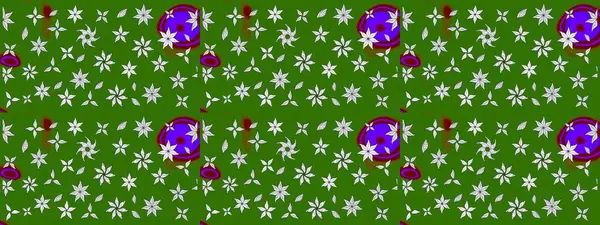 Küçük çiçekteki sevimli çiçek deseni. Raster illüstrasyonu. Yeşil ve nötr renkte çiçekler.