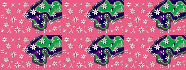 Pembe ve yeşil renkli çiçekler. Raster illüstrasyonunda çiçek deseni çizimi.