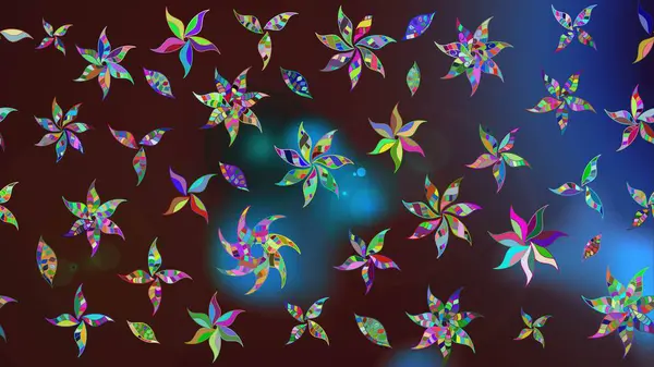 Çiçekli çiçek deseni, suluboya. Düz Çiçek Elementleri Tasarım Raster illüstrasyonu. Kahverengi ve mavi renkte çiçekler. Renkli Bahar Teması çizim kalıbı.