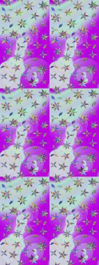 Çiçekli çiçek deseni, suluboya. Tarafsız ve mor renkli çiçekler. Renkli Bahar Teması eskiz kalıbı. Düz Çiçek Elementleri Tasarımı. Raster illüstrasyonu.