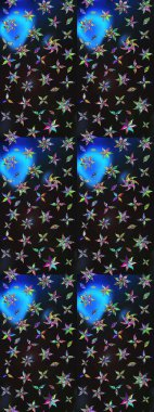 Renkli grunge, soyut arkaplanı kolonya ve mavi çiçeklerle süslüyor. Parmak izi, kumaş, duvar kâğıdı, tekstil için raster dokusu. Nakış desenli çiçek deseni..