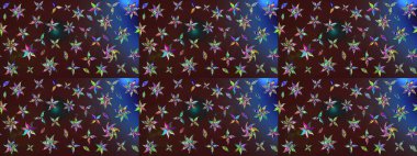 Suluboya çizim kalıbı. Çiçek izi. Suluboya tarzında kahverengi ve mavi renkte çiçekler.