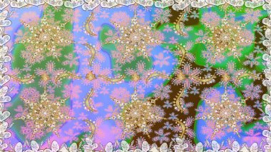 Raster soyut çiçek çelengi altın karalama fantezi yaprakları ve tarafsız renklerde çiçek. El yapımı dekoratif çerçeve, albüm kapağı, tebrik kartı, klasik Art deco tarzı.