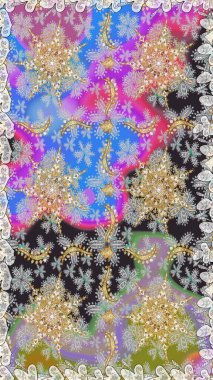 Altın şablon. Kusursuz desenli altın elementler. Gri renkli Royal retro. Kart, duvar kağıdı, ambalaj ve tekstil için klasik tasarım. Raster illüstrasyonu. Çiçeksel klasik doku.