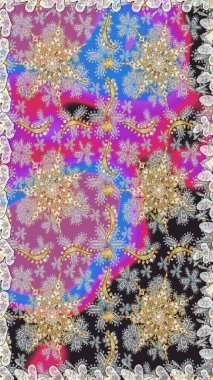 Gri renklerdeki altın element. Barok tarzında altın çiçekli süs. Doku arka planında altın duvar kâğıdı. Damask kusursuz yinelenen arkaplan.