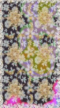 Raster altın pürüzsüz desen. Düz elle çizilmiş klasik koleksiyon. Gri renkli ve altın elementli altın desenli. Arkaplan, kumaş, altın duvar kağıdı.