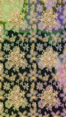 Lüks, kraliyet ve Viktorya dönemi konsepti. Süslü dekorasyon. Altın elementli gri renkli altın desenli. Raster klasik barok çiçeksiz altın desenli..