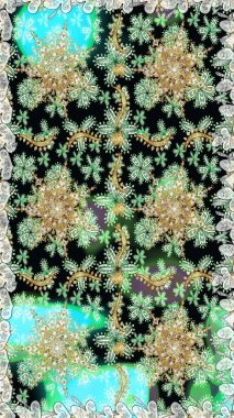 Altın rengi, kusursuz çizim. Raster geometrik arka plan. Senin tasarımın için, duvar kağıdı. Tarafsız renklerde altın desenli altın çiçekli elementler.