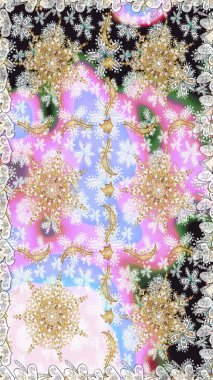 Tarafsız renkler üzerinde klasik oryantal desen. Geleneksel raster ve altın desen. Damask pürüzsüz süsü.