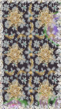 Tekrarlayan elementlerle soyut arkaplan oluşturun. Kusursuz damaske klasik altın desen. Raster illüstrasyonu. Gri renklerde altın desenli altın elementler.