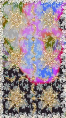 Raster illüstrasyonu. Doğu tarzı arabesk. Raster altın desen. Kusursuz altın desenli bukleler. Altın elementli gri renkler.