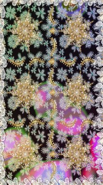 Çiçek süsü kumaş deseni, cam, çiçek desenli metal gri renkli ve altın elementli. Klasik raster altın pürüzsüz desen.