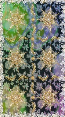 Raster illüstrasyonu. Doğum günü kartı, davetiye ya da afiş için iyidir. Gri renklerde altın. Dekoratif simetri arabesk. Kusursuz ortaçağ çiçek desenleri..