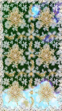 Raster illüstrasyonu. Tarafsız renklerde, altın elementlerle klasik, pürüzsüz desen.