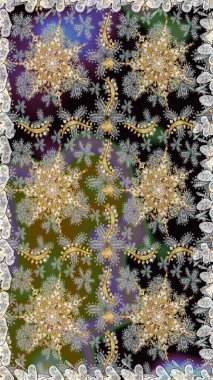 Gri renklerde, altın elementlerle kusursuz desen. Kusursuz altın desen. Raster doğulu süsü.