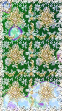 Altın antika ortaçağ dekoratifi, yapraklar ve tarafsız renklerde altın desenli süslemeleri olan dikişsiz bir şablon. Kusursuz kraliyet lüksü, altın barok kumaş rengi..