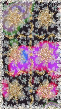 Raster illüstrasyonu. Doğu tarzı arabesk. Kusursuz altın desenli bukleler. Altın elementli gri renkler. Raster altın desen.