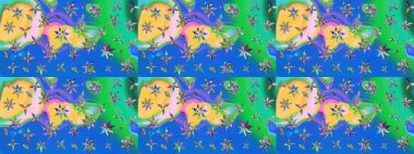 Raster Güzel kumaş deseni. Raster suluboya deseni, narin çiçekler, mavi ve yeşil çiçekler, tebrik kartı şablonu..