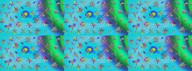 Düz Çiçek Elementleri Tasarımı. Raster Illustrasyon 'daki Çiçek Deseni' nin son moda çizimi. Güzel kumaş deseni. Renkli Yaz Teması çizim şablonu.