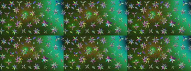 Küçük çiçekteki sevimli çiçek deseni. Yeşil ve gri renkli çiçekler. Raster illüstrasyonu.