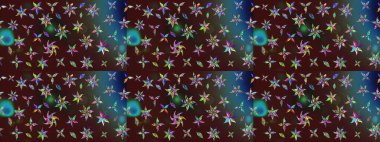 Elle çizilmiş çiçek desenli Raster çizimi. Tekstil, kumaş, ambalaj, hatıra defteri için hoş bir çiçek arkaplanı. Çocuksu tasarım. Kahverengi ve mavi arkaplanda.