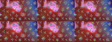 Çiçekler. Soyut etnik raster çizim kalıbı. Vadinin çiçekleri kahverengi ve kırmızı renklerde.