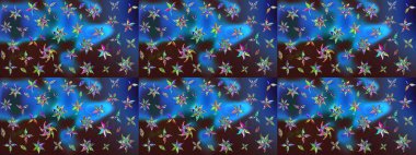 Sevimli çiçek raster deseni. Mavi ve kahverengi renkte çiçekler. Renkli Yaz Temalı eskiz kalıbı. Düz Çiçek Elementleri Tasarımı.