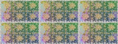 Çiçek desenli altın metal. Kusursuz altın desen. Tarafsız renkler ve altın elementler. Raster altın çiçek süsü brokar kumaş ve cam desenli..