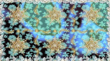 Kusursuz soyut bir arkaplan. Raster illüstrasyonu. Oriental raster klasik mavi ve altın desenli.