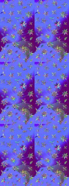 Mor ve mavi renklere karalamalar çizilmiş çiçek deseni. Raster illüstrasyonu.