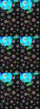 Çiçek süslemeli çizim deseni. Gri ve mavi renkte çiçekler. Raster illüstrasyonu.