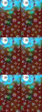 Çiçek desenli eskiz, darbeler, sıçramalar, yaz çiçekleri. Kahverengi ve kırmızı renkte çiçekler. Raster illüstrasyonu.