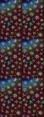 Suluboya çizim kalıbı. Çiçek izi. Suluboya tarzında kahverengi ve mavi renkte çiçekler.