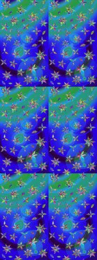 Parlak renkli çiçekleri olan ve mavi ve yeşil renkli yaprakları olan harika bir çiçek deseni. Moda baskıları için zarif bir şablon. Modern çiçek arkaplanı. Halk stili.