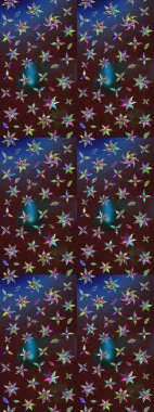 El çizimi çiçek çizimi deseni (fayans). Şirin çiçekli, desenli, kahverengi ve mavi renkli renkli bir eskiz. Tekstil için suluboya çizim deseni.