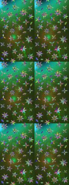 Yeşil ve gri renkli şirin çiçek desenleri. Raster Modaya uygun kumaş deseni. Renkli Bahar Teması eskiz kalıbı. Düz Çiçek Elementleri Tasarımı.