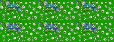 Raster illüstrasyonu. El çizimi çiçekli soyut çizim kalıbı. Yeşil ve nötr renkte çiçekler.