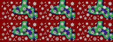 Düz Çiçek Elementleri Tasarım Raster illüstrasyonu. Kırmızı ve yeşil renkte çiçekler. Renkli bahar temalı eskiz kalıbı. Çiçekli çiçek deseni, suluboya..