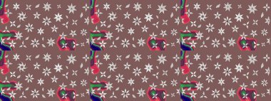 Kahverengi ve nötr renklerde çiçekler. Raster illüstrasyonunda çiçek deseni çizimi.