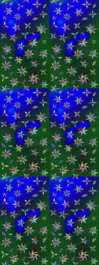 Mavi ve yeşil renkli çiçekler. Bahar mevsimi. Nazik romantik baskı. Raster güzel bir çiçek deseni çizmiş. Tatil havası..