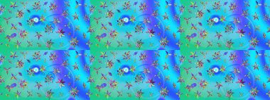 El çizimi. Raster illüstrasyonu. Çiçekli, yapraklı, çiçek desenli çizim..