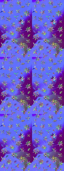 Mor ve mavi renklere karalamalar çizilmiş çiçek deseni. Raster illüstrasyonu.