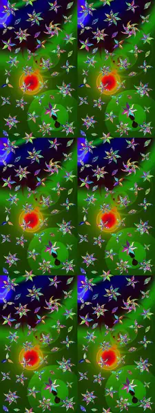 Yapraklı çiçekler ve yeşil ve siyah renkli papatya çiçekleri. Eskiz arkaplan modeli. Raster - stok.